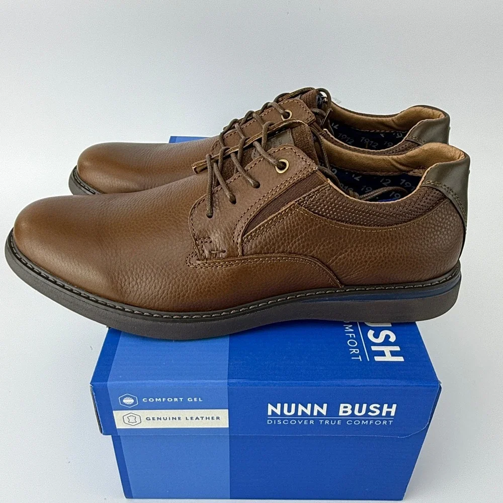 Nunn Bush Bayridge PT OX Leather Plain Toe Oxford Shoes Mens 10 M Brown NIB